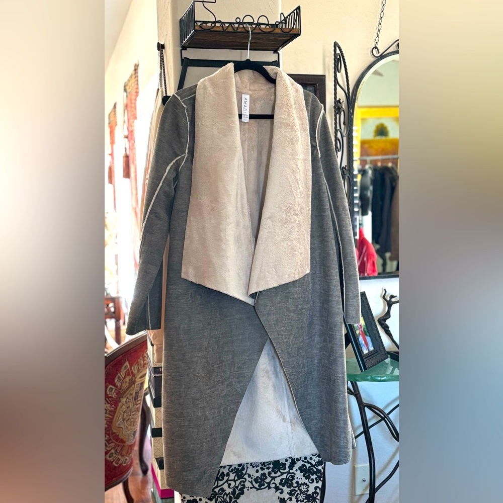Amadi Faux Shearling Drape Front Open coat - Size L
